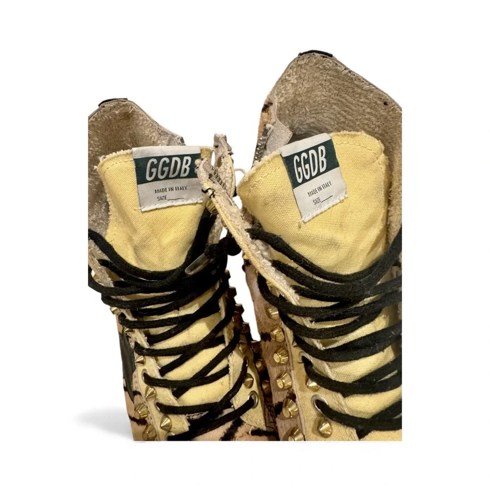 Golden Goose FRANCY Tiger Pony Hair High Tops w/ Gold Studs (Rare Vintage) - Picture 6 of 7
